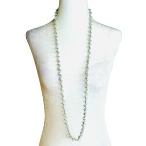 Mini Faux Pearls Cluters Shiny Silver Threaded Necklace